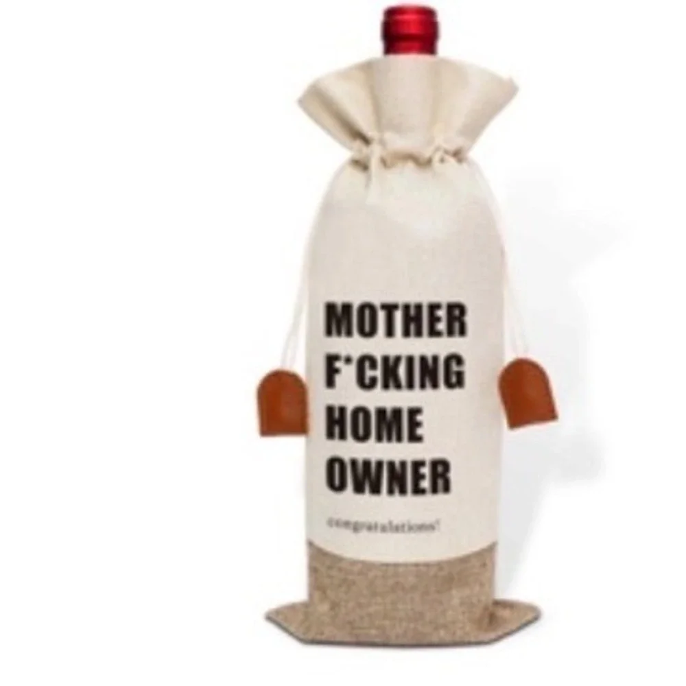 Mother F*cking Home Owner Burlap Wine Gift Bag Housewarming Congratulations
